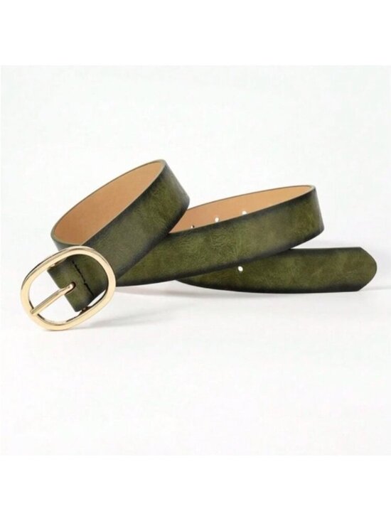 New! Olive Green Gold Oval Buckle Belt (One Size 52”) NWOT